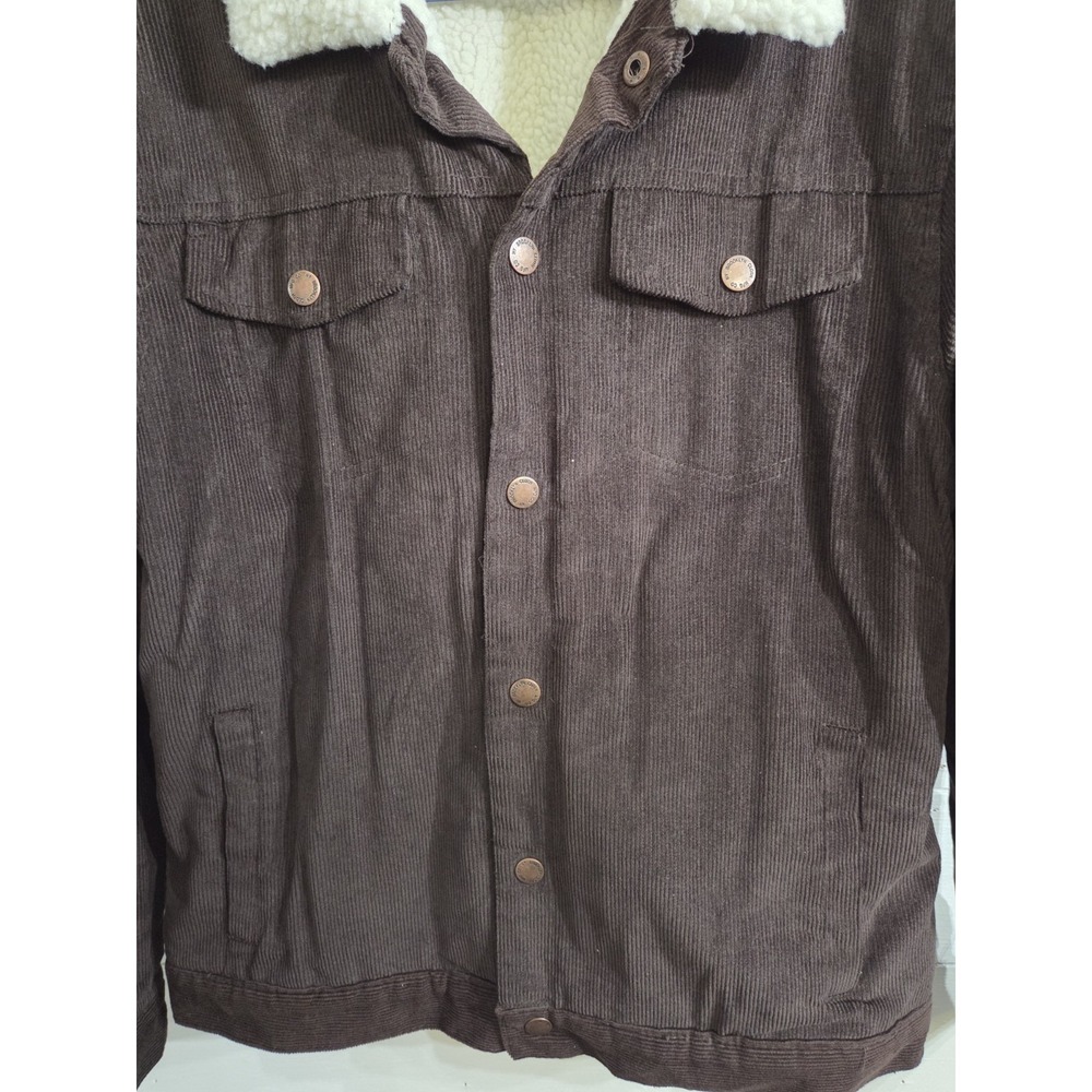 Brooklyn Cloth Mens Brown L Corduroy Sherpa Lined Trucker Jacket Snaps Nice - Picture 4 of 12